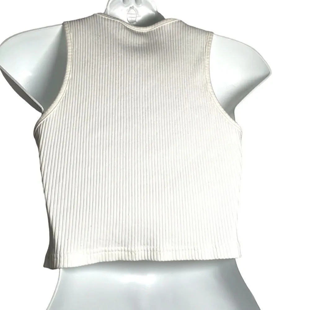 Shein Graphic Print Letter Angel Rib Knit Crop Tank Top Medium White Blue - Image 2