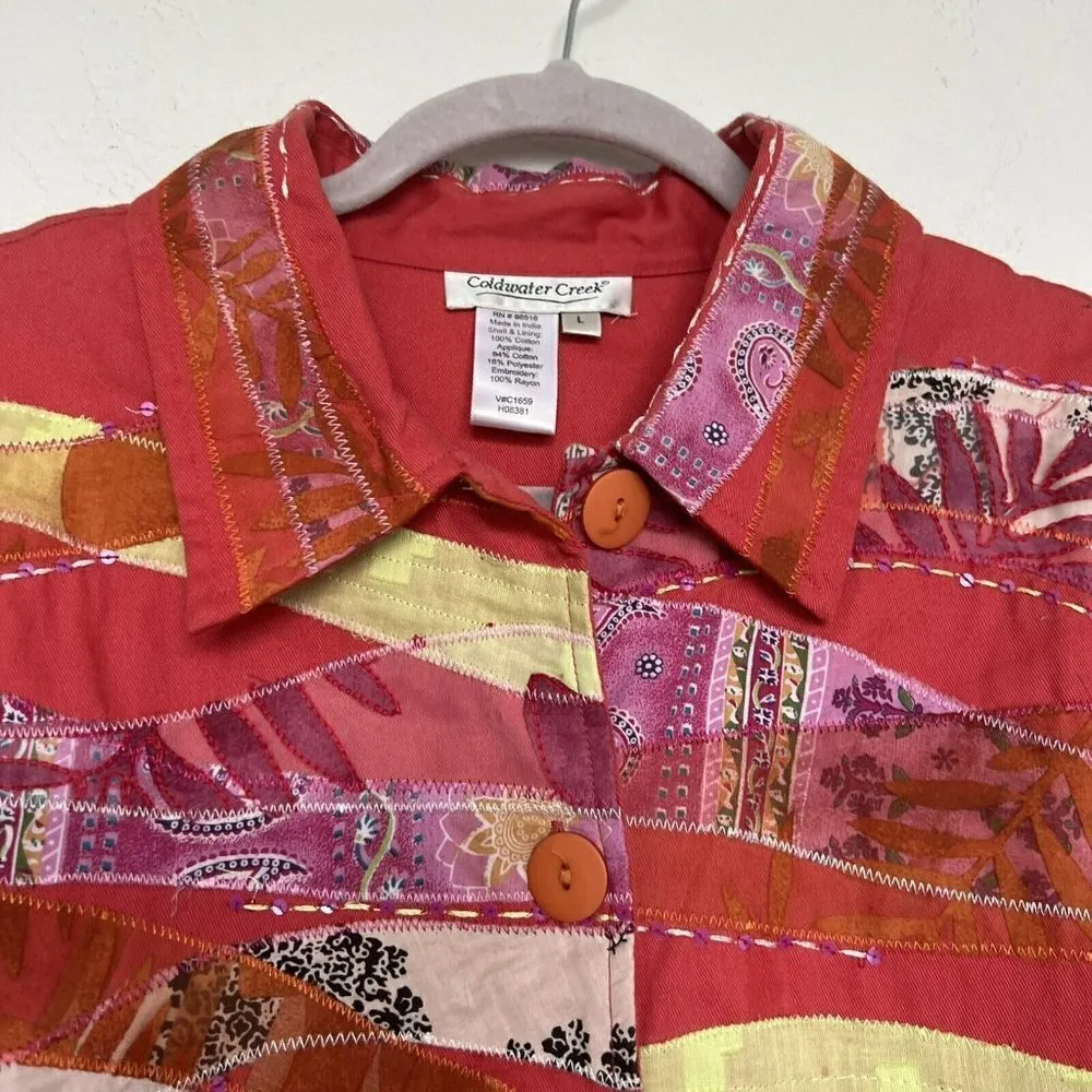 Coldwater Creek Multi-color Embroidered Patchwork Quilted Bohemian Jacket Large - Image 5