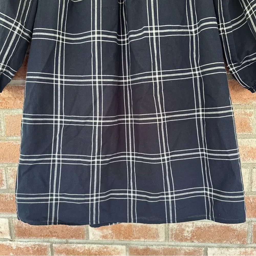 Abercrombie Fitch Plaid Off Shoulder Mini Dress Navy White Women’s Large - Image 10