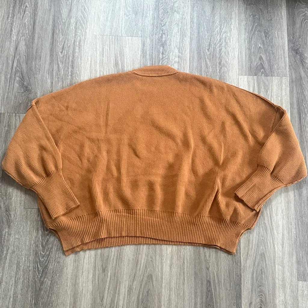 Free People Brown Sweater Small Mock Neck Oversized Ribbed Camel Top - Image 3