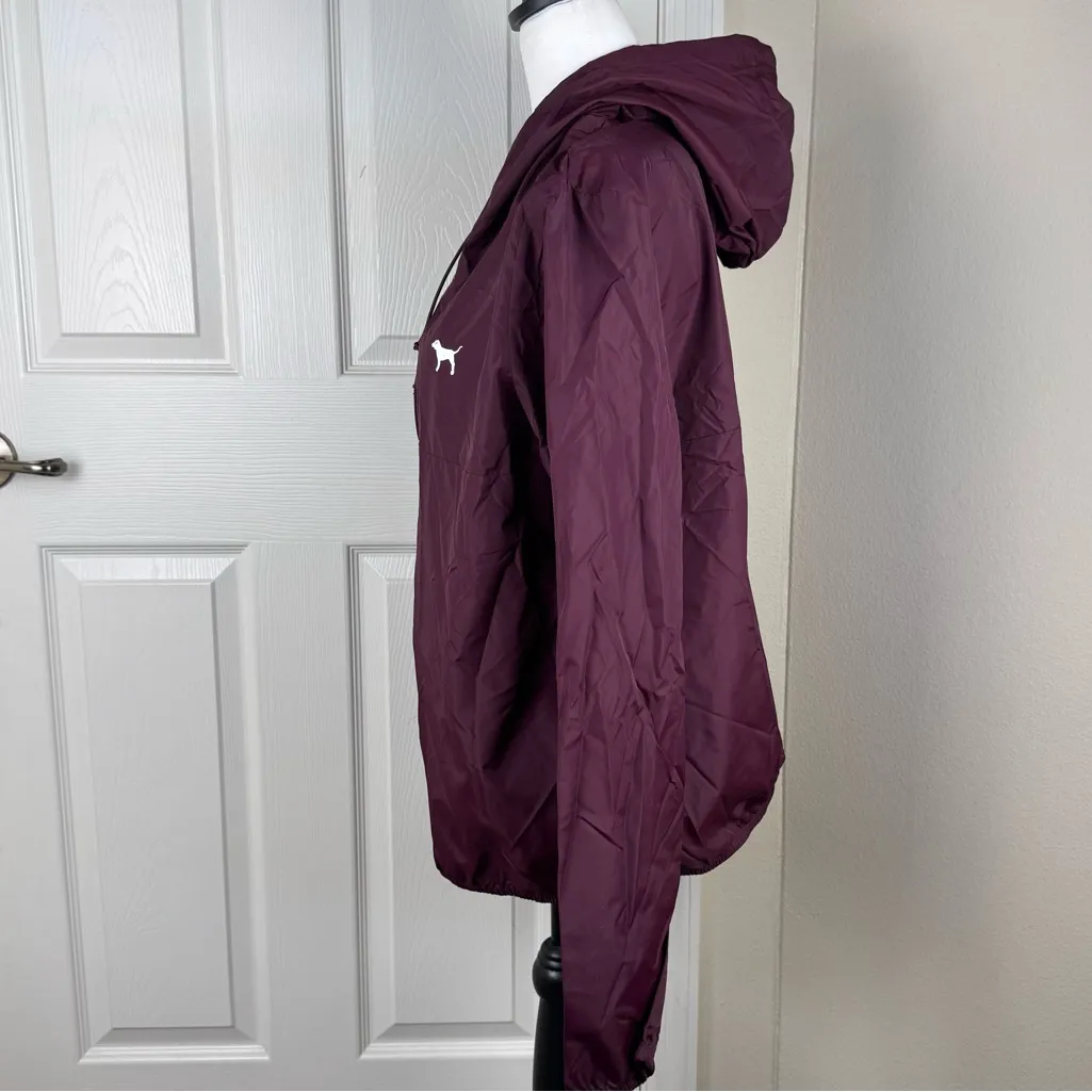 PiNK Victoria’s Secret Windbreaker Hoodie Burgundy 1/4 Zip Pullover Jacket  M/L - Image 10
