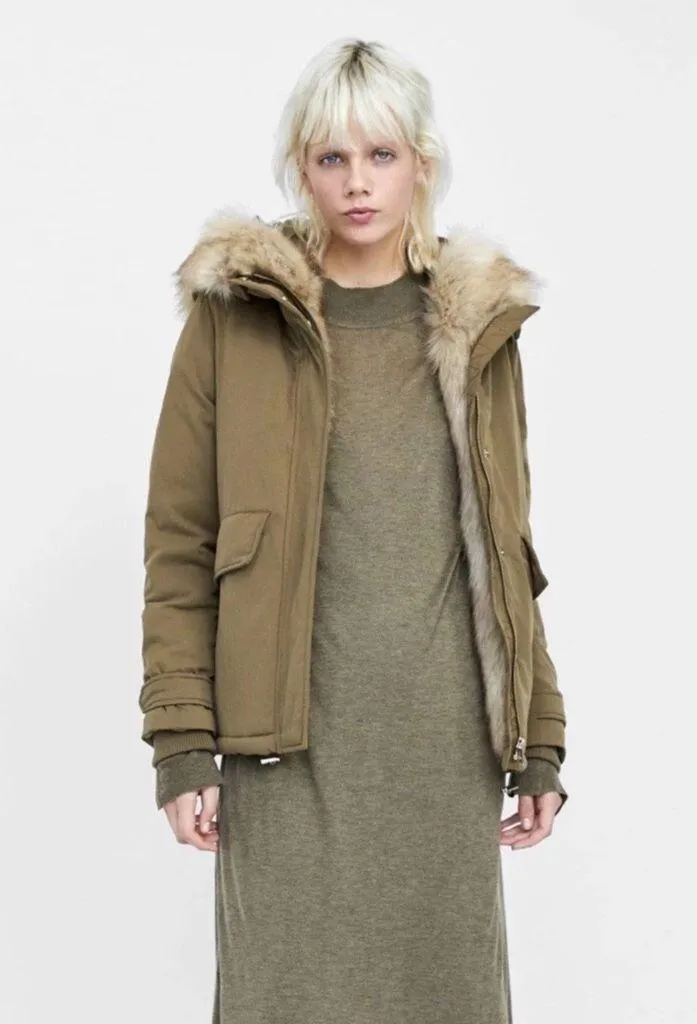 Zara Puffer Parka Coat Hooded Jacket With Faux Fur Trim - Image 6