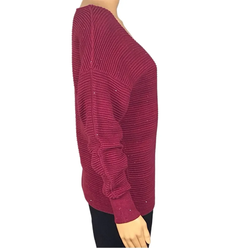 Tommy Bahama Bonita Sequined Sweater in Raspberry Ottoman stripes Small EUC - Image 4