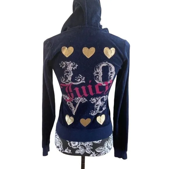 Juicy Couture Velour Tracksuit Jacket Hoodie Sweatshirt Bling Embellished - Image 2