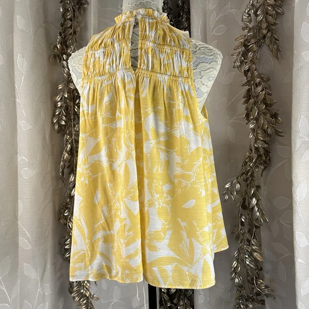 Nine West Yellow Floral Ruffle Blouse | Medium |‎ Cottagecore Boho Chic - Image 4