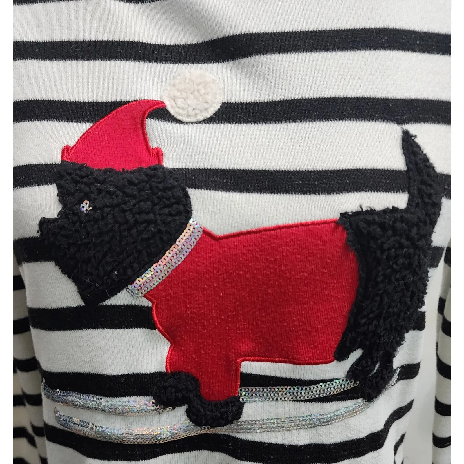 French Laundry‎ Medium Black White Striped Scottie Dog Holiday Christmas Top - Image 2