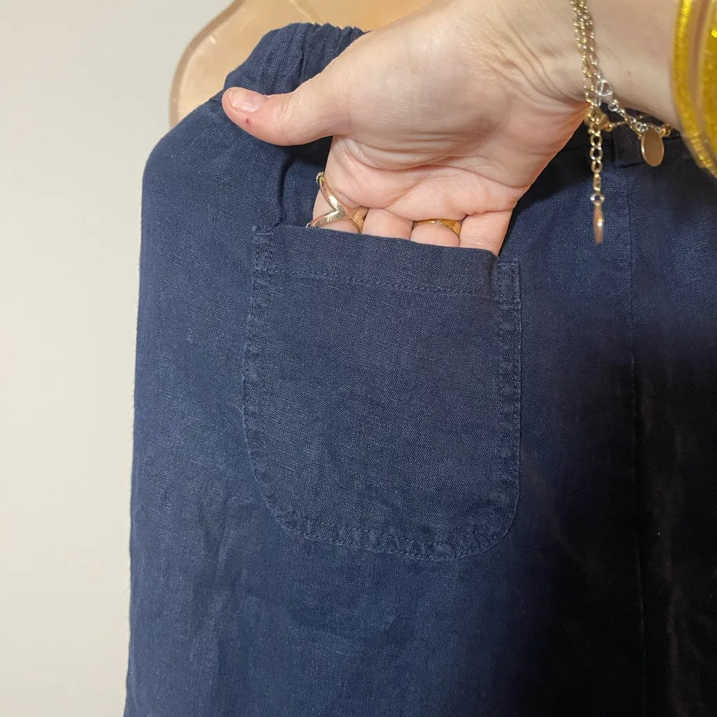 Quince Women’s 100% European Linen Pants in Deep Navy Coastal Natural Flowy - Image 11