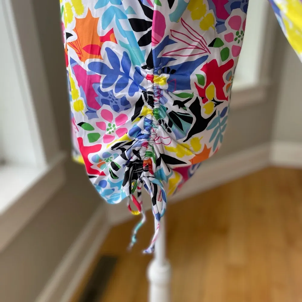 Caribbean Joe Rainbow Multi Color Graphic Print Rusch Side Rash Guard Coverup M - Image 11