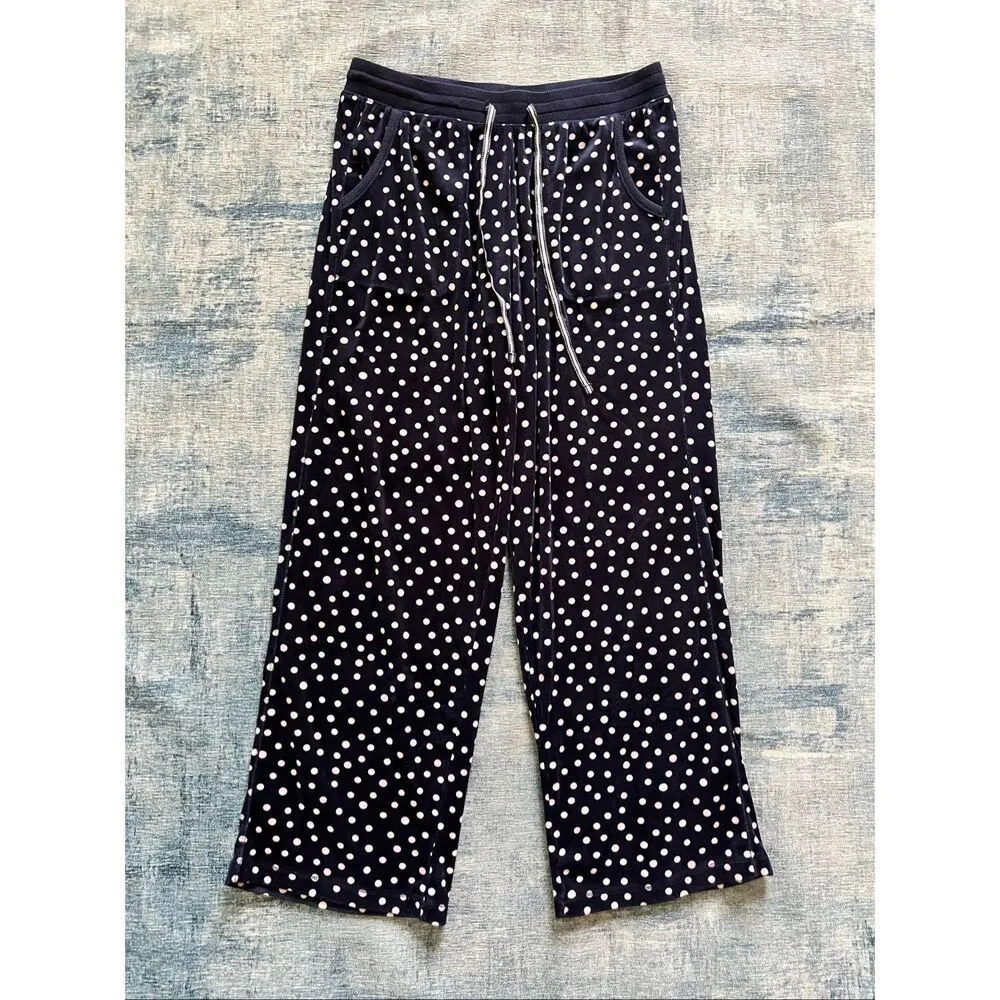 Nautica Navy Blue Polka Dot Plush Velour Pajama Set Women's Small - Image 3