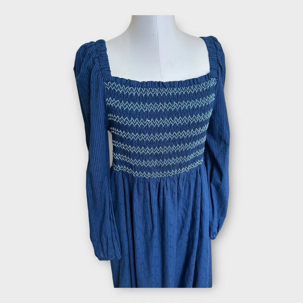 Draper James RSVP Women's Blue Square Neck Smocked Dress Boho Cottagecore XL - Image 3
