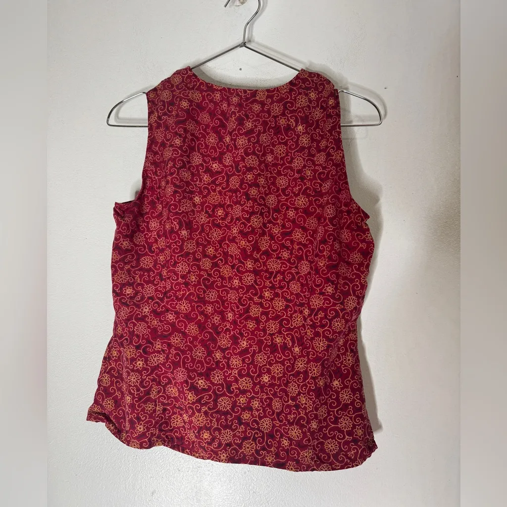 vintage ann taylor loft Red Floral Sleeveless Silk Button‎ Down Shirt Small - Image 2