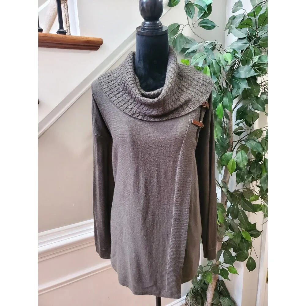 Ellen Tracy Women's Gray Wool Cowl Neck Long Sleeve Pullover Knit Sweater Size L - Image 11