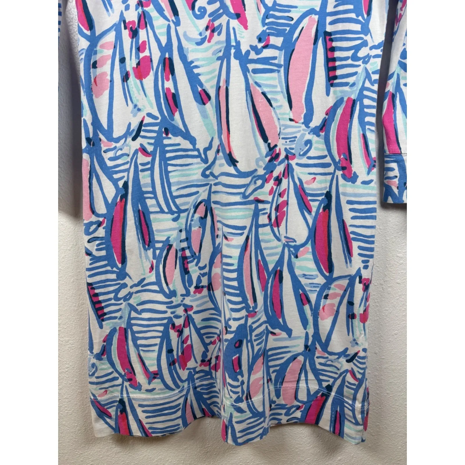 Lilly Pulitzer XS Red Right Return Marlowe Dress Sailboat Print Blue Pink Cotton - Image 3