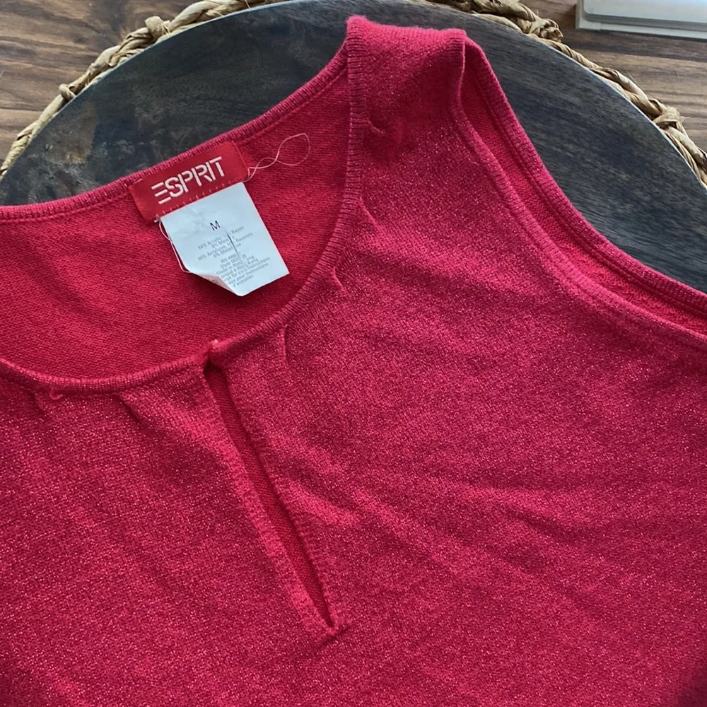 Y2K Espirit sweater tank top pink glitter knitted sleeveless M vintage retro - Image 4