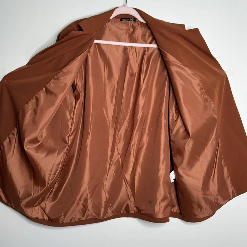 Boohoo Chocolate Brown Heartbreak Plus Oversized Dad Blazer Size 14 - Image 9