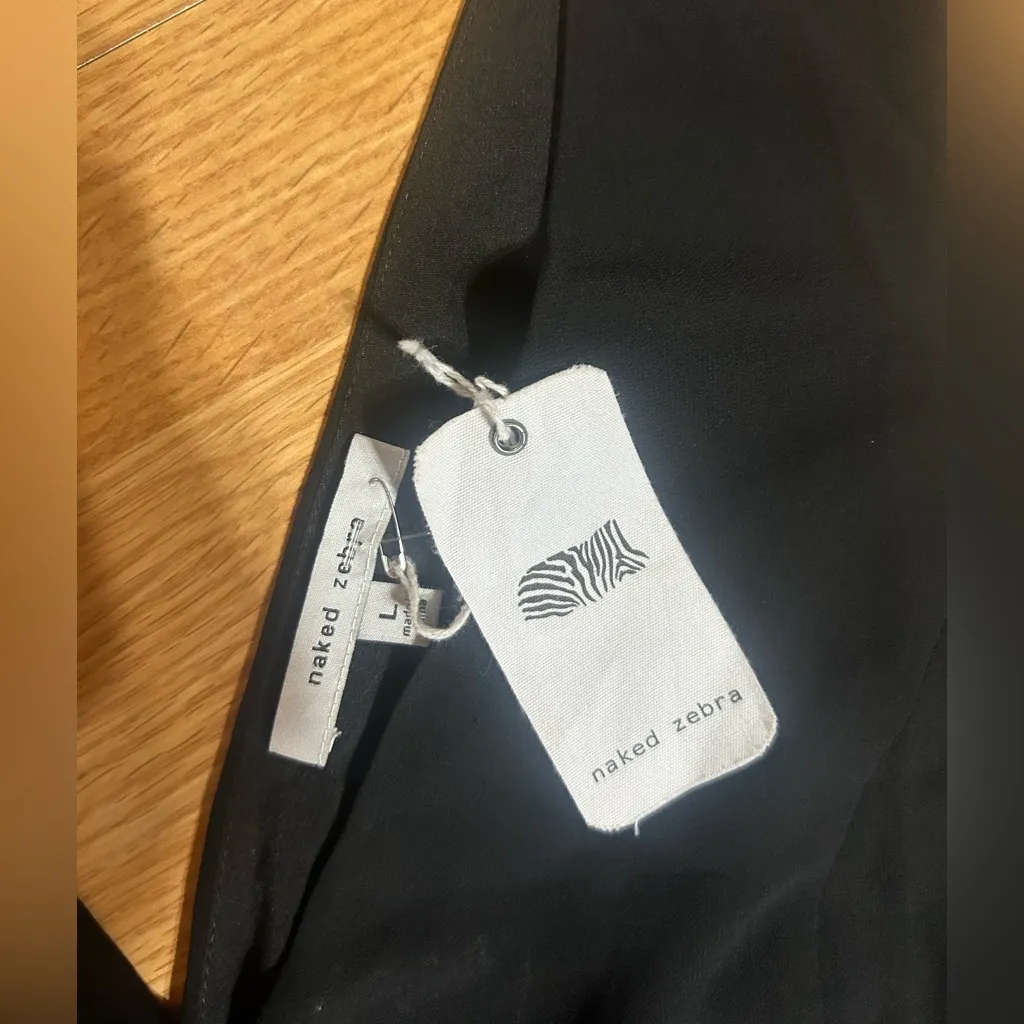 Naked zebra black sleeveless mini dress tie at waist ladies Large NWT - Image 2