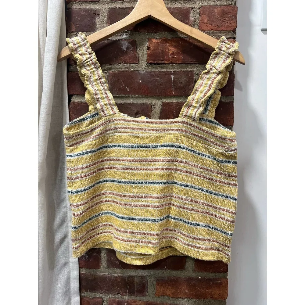 Womens Madewell Cotton Boho Summer Tie-Front Tank Top Yellow Striped XS - Image 5