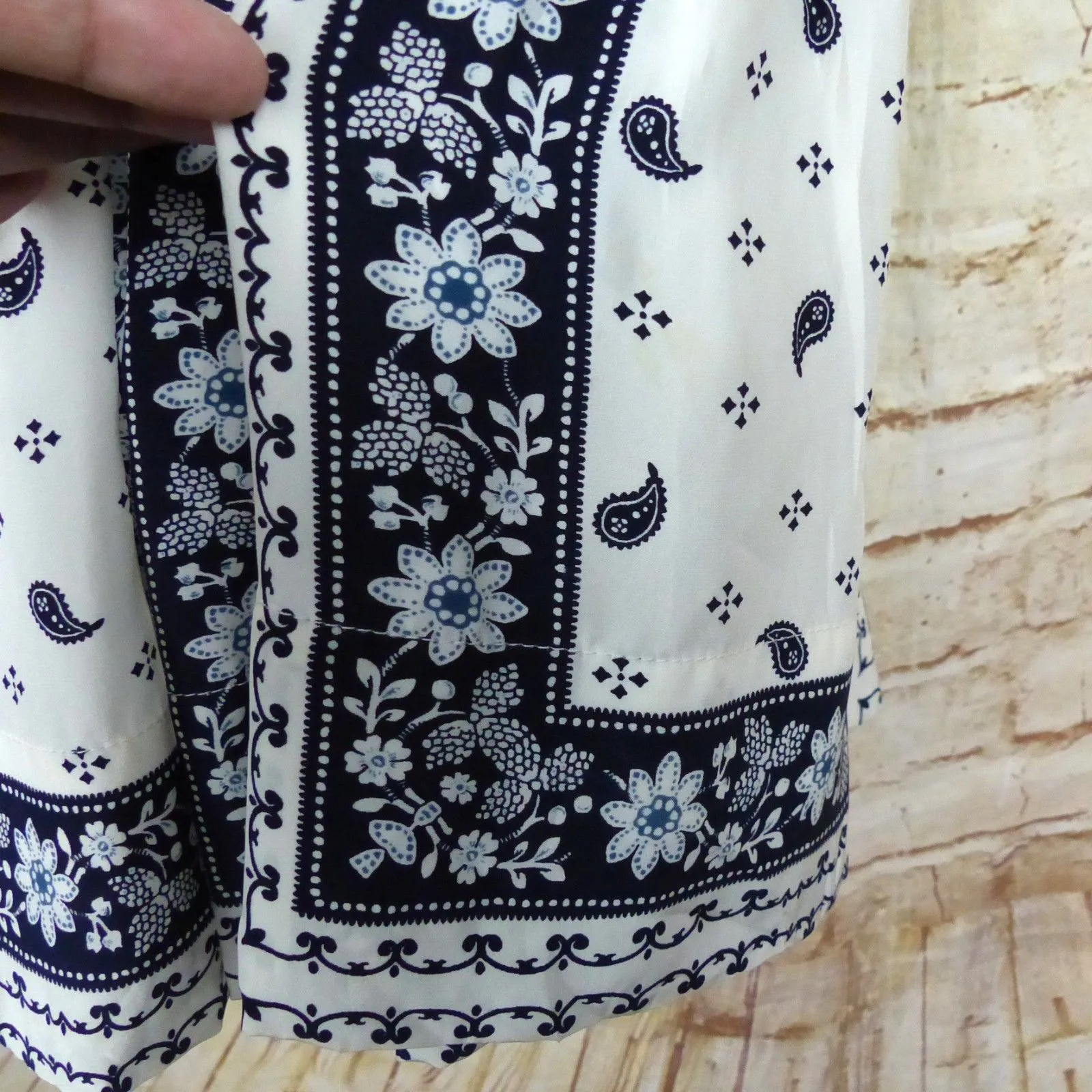 Cinq a Sept Skirt Women 2 Ivory Navy Amory Bandana Floral Pleated Silk Ties FLAW - Image 14