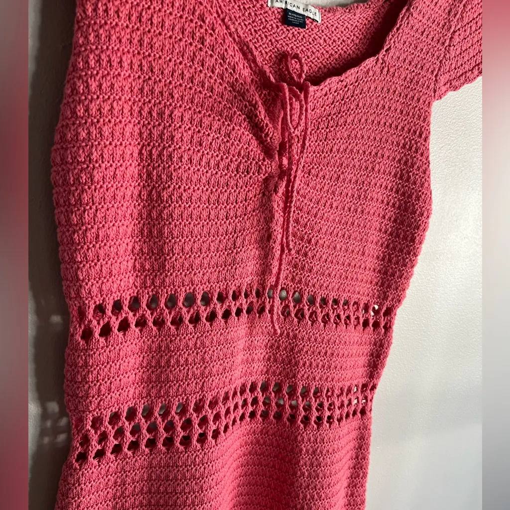 American Eagle Crochet Knit Mini Dress Pink Boho Cottagecore Size XL - Image 5
