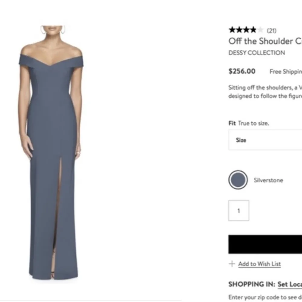 Dessy Collection Off The Shoulder Crossback Trumpet Crepe Gown: Silverstone Grey Gray Size 0 - Image 7