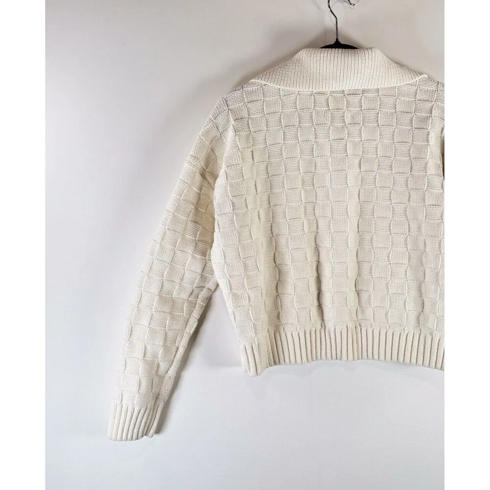 Abercrombie Fitch Sweater White Cropped Checkerboard Stitch Ribbed Pullover XS - Image 8