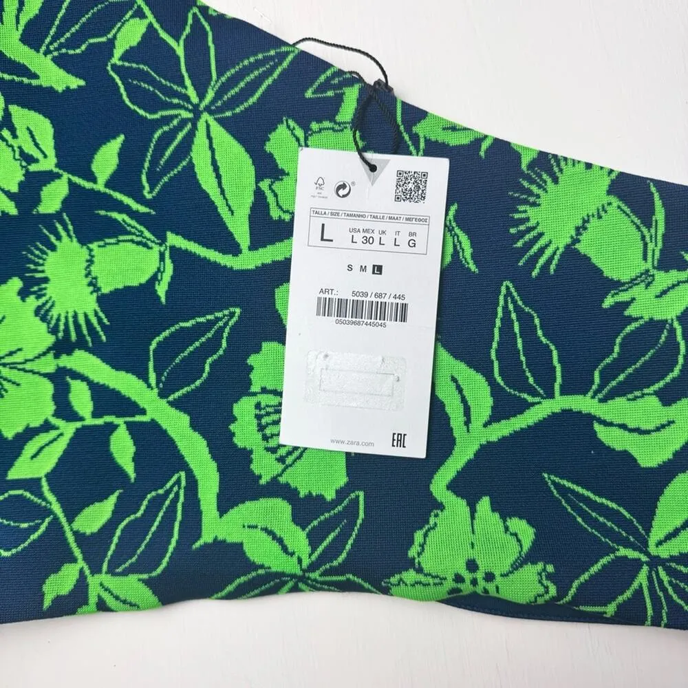 Zara Women’s One Shoulder Palm Print Jacquard Cross Over Crop Top Sz L NWT - Image 2