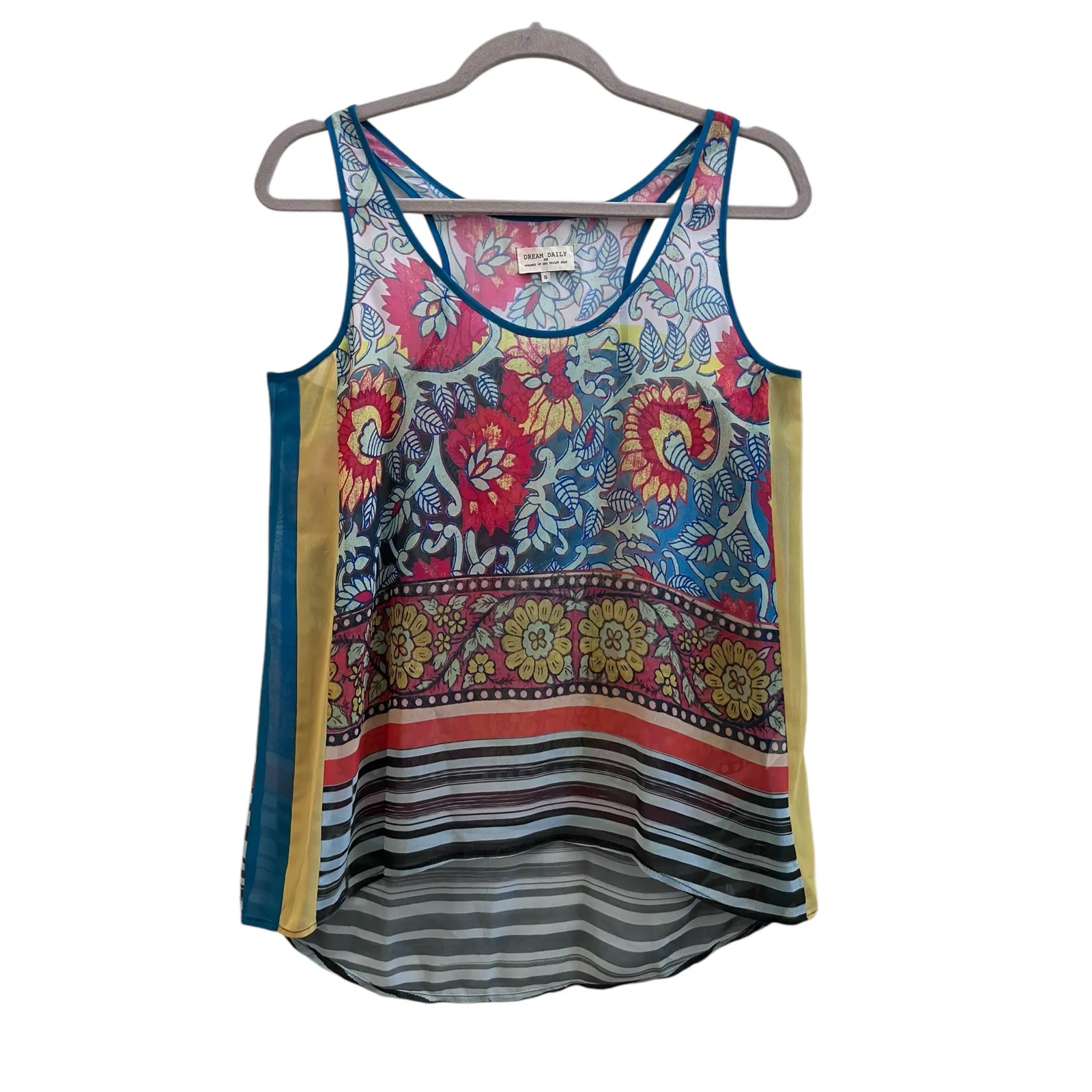 Dream Daily Anthropologie Boho Print Semi Sheer Racerback Tank Top Size Small - Image 4