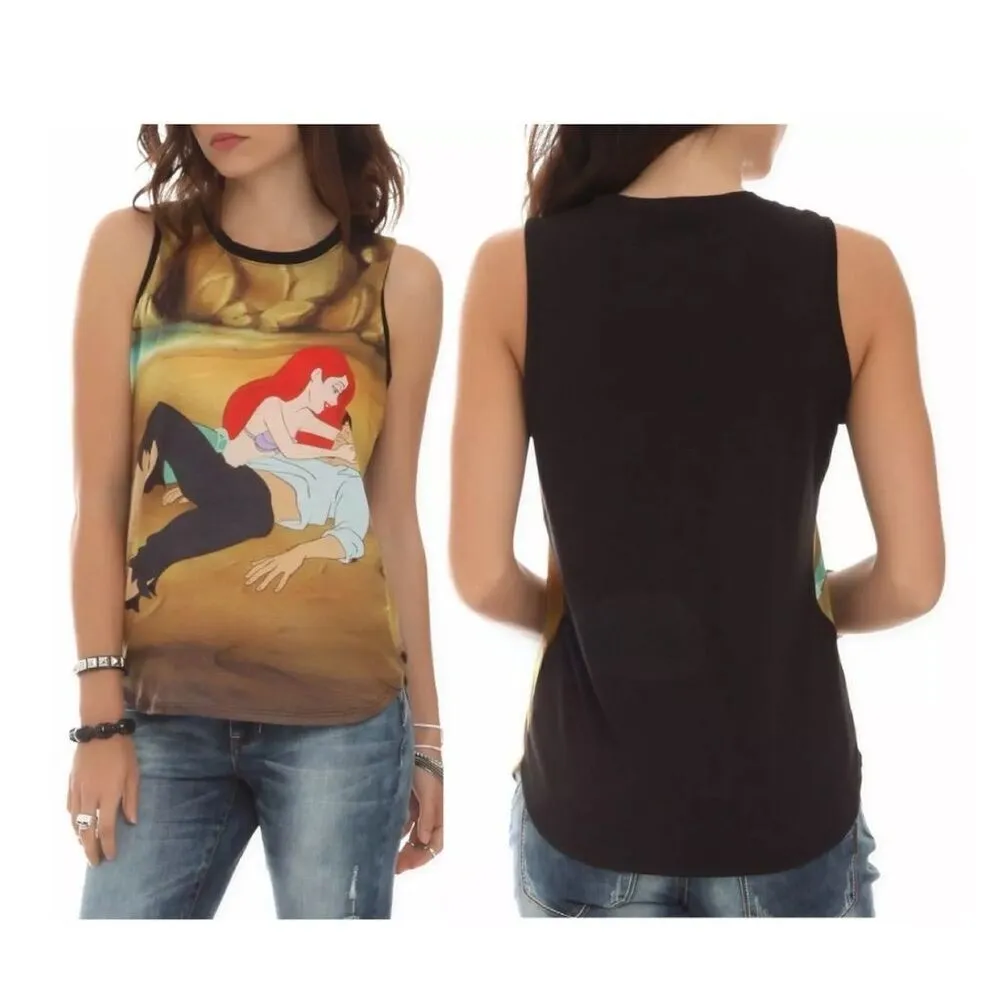 The Little Mermaid Ariel & Prince Eric Beach Scene Sleeveless Tank Small - Image 2