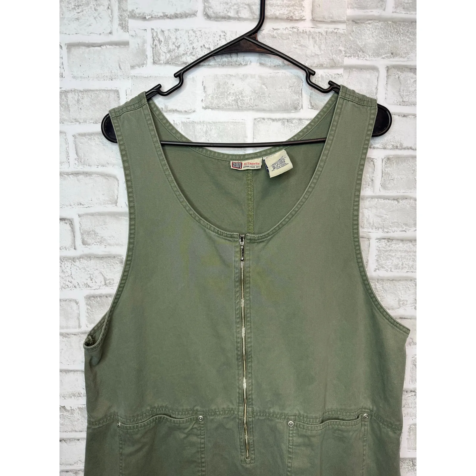 Vintage Faded Glory Olive Green Utility Zip Dress 100% Cotton Size L - Image 4