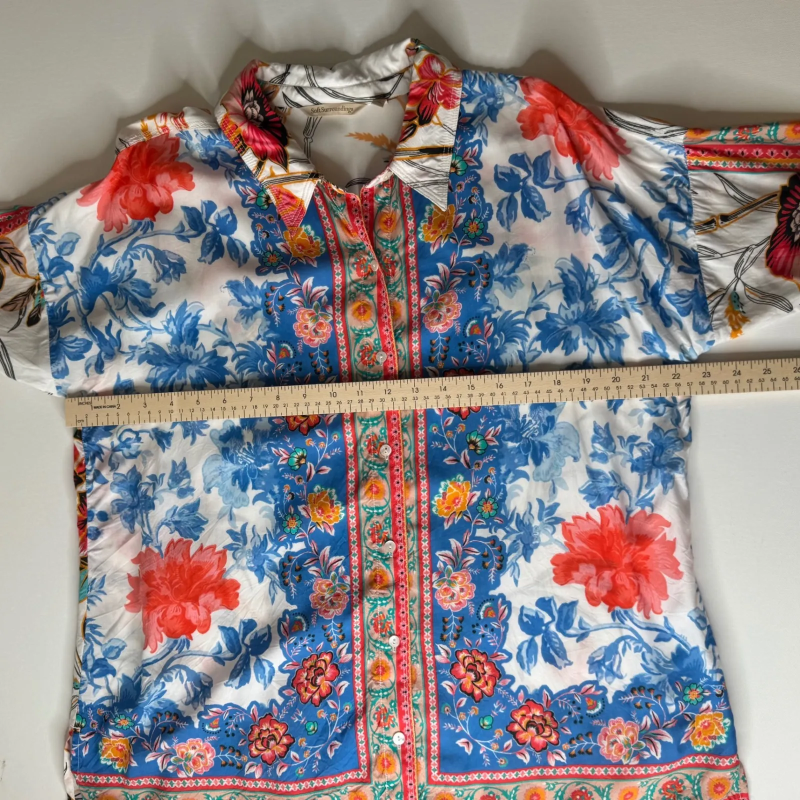 Soft Surroundings Floral Button Front Blouse Large Colorful Resort Boho‎ Chic - Image 10
