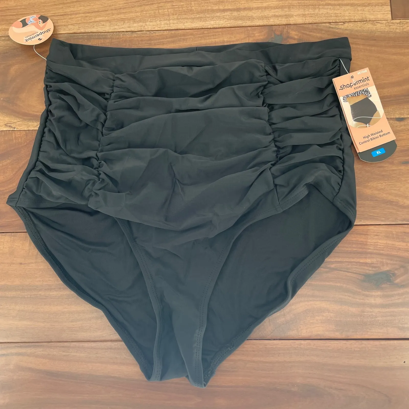 Shapermint Essentials High Waisted Control Bikini Bottom Black XL Ruching - Image 2