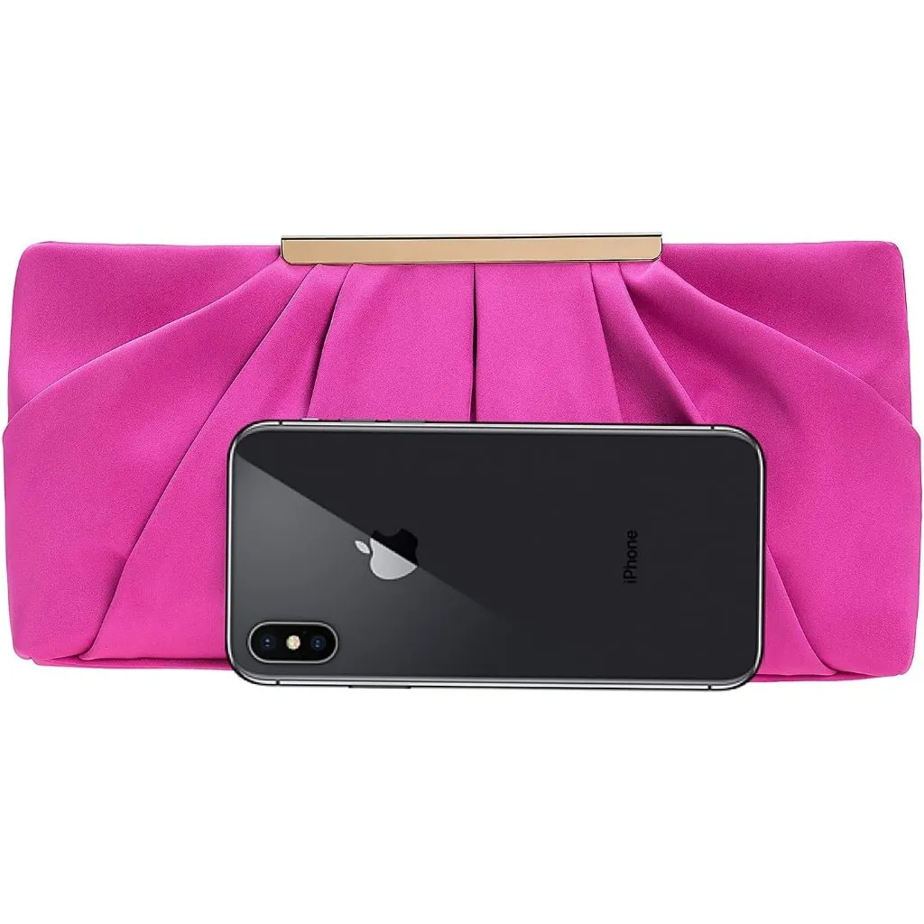 ⚡ Women's Elegant Evening Pleated Satin Simple Classy Formal Pink Clutch Bag - Image 4