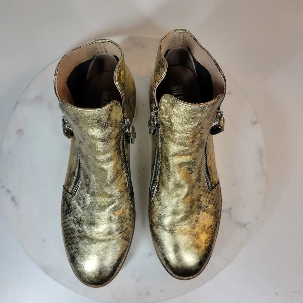 SILENT D Anthro OHMY Booties EU 38 US 7.5 Gold Leather Snakeskin Zipper Ankle - Image 5