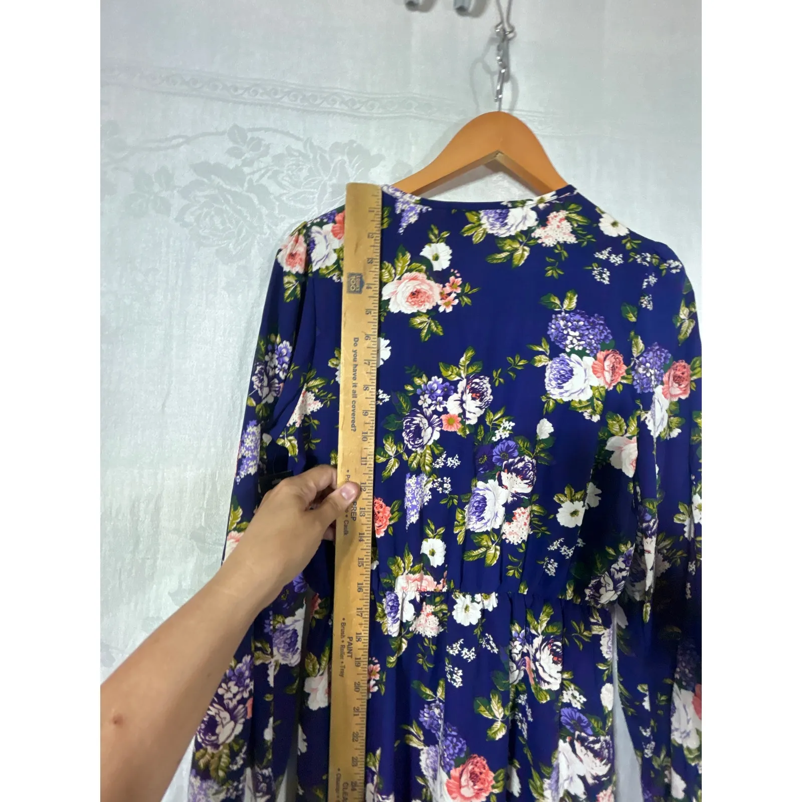 Lulus Faux Wrap Dress Medium Blue Floral NEW Long Sleeve Knee Length - Image 11