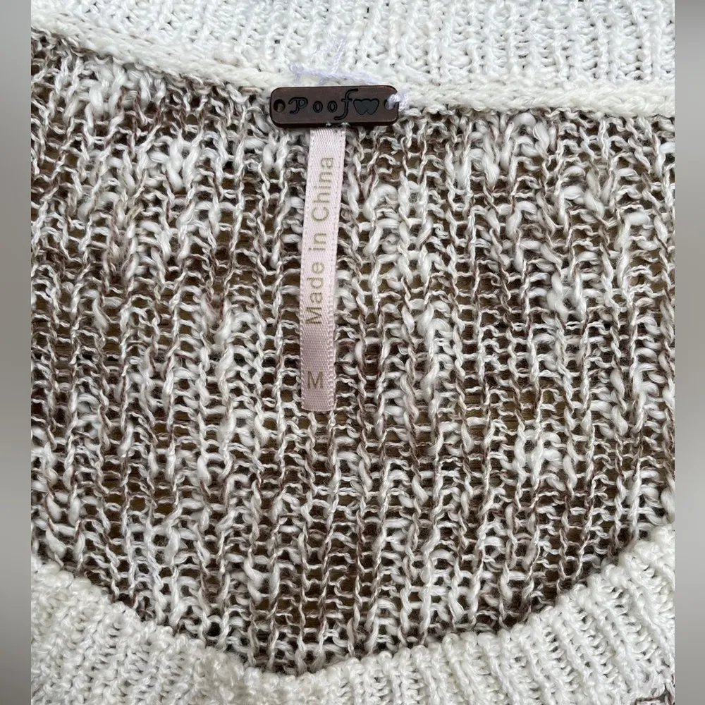 Poof Oatmeal & Cream Pullover Sweater Lacey Hem Weave Knit Cotton Blend  Sz. M - Image 5