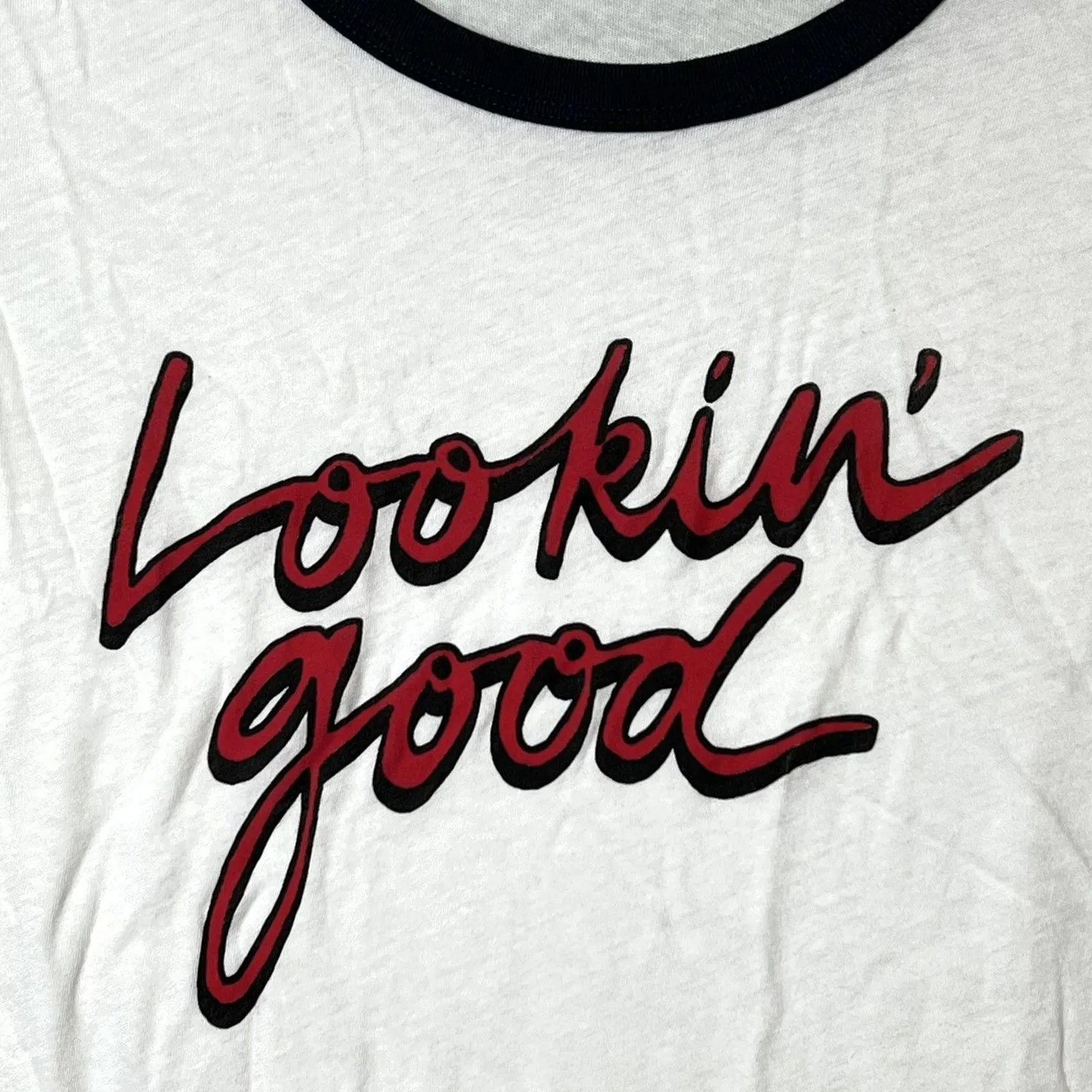 Wildfox Shirt Womens Small White Black Ringer Lookin' Good Graphic Made USA - Image 9