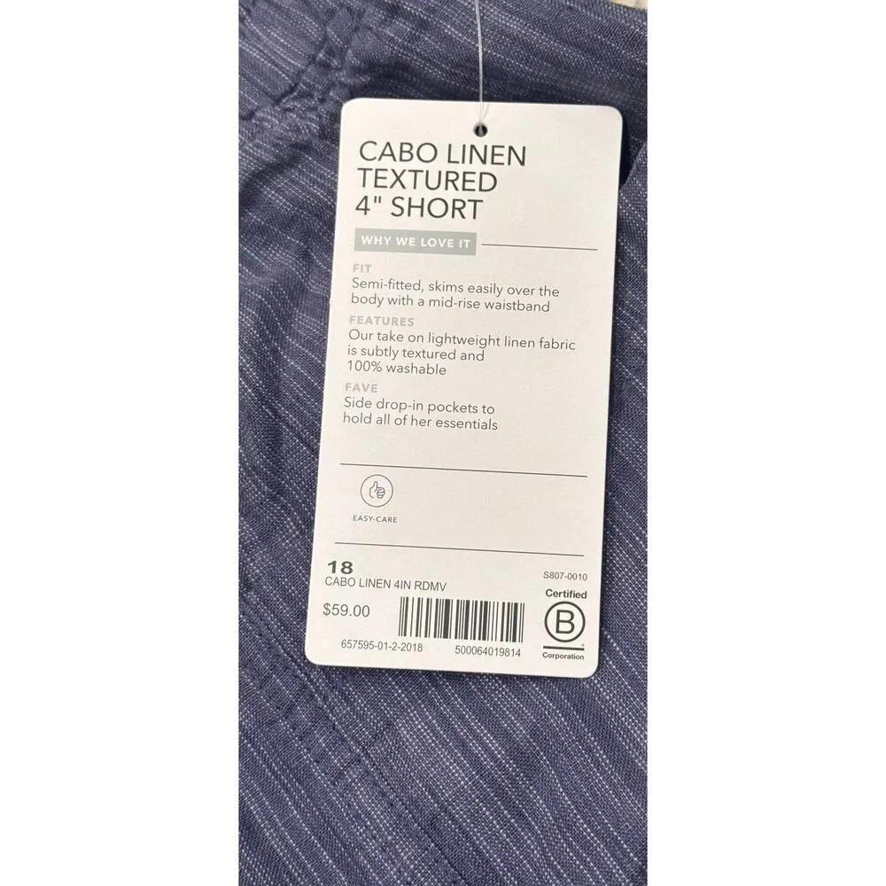Athleta Cabo Linen Textured 4" Shorts Sz 18 Blue Plus Size Sustainable Comfy NEW - Image 4