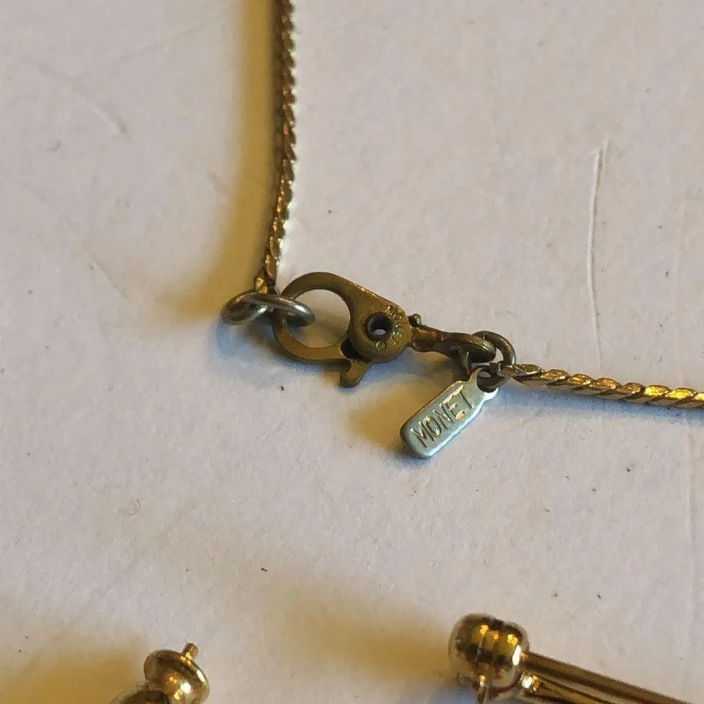 Monet Vintage Gold Tone Dainty Knot Pendant Necklace Earrings & Brooch Set - Image 8