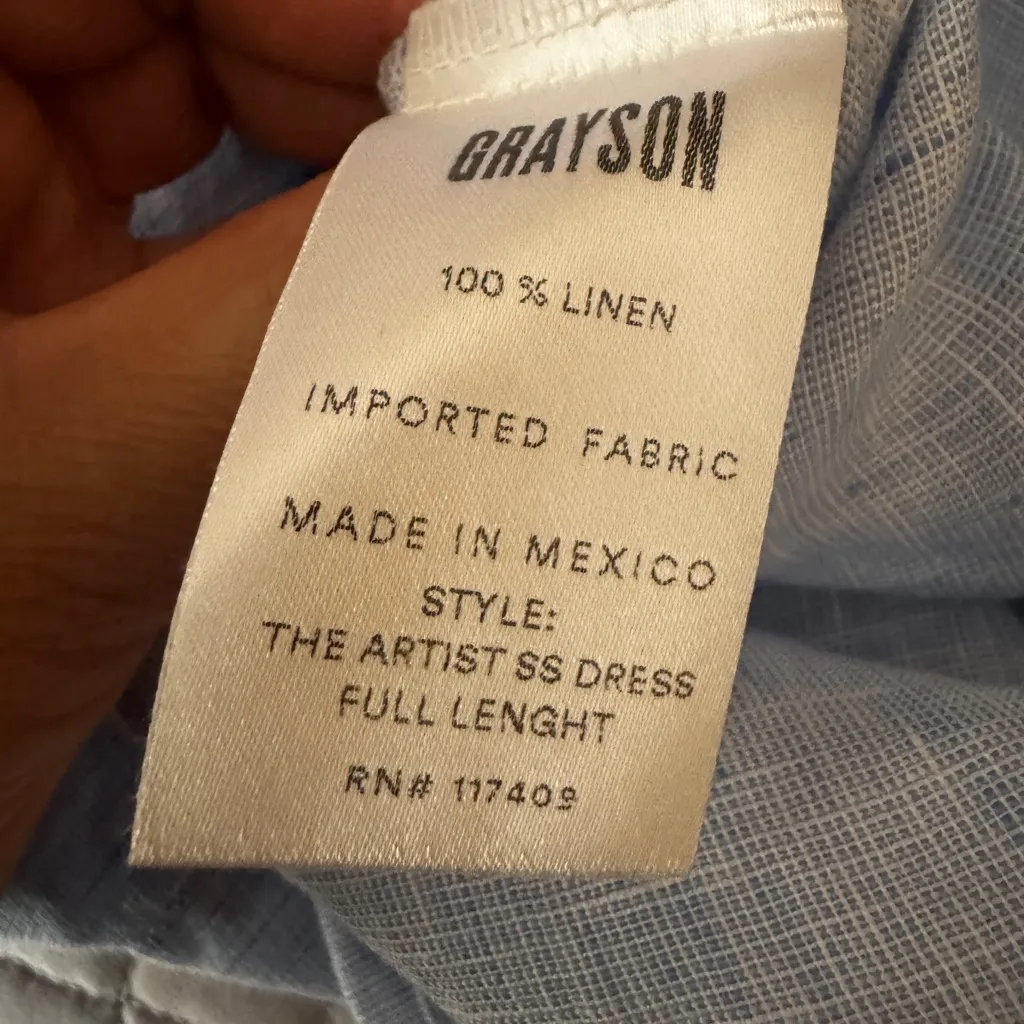 GRAYSON The Artist 100%Linen Short Sleeve Full Length Dress Pocket Size 04 Blue - Image 12