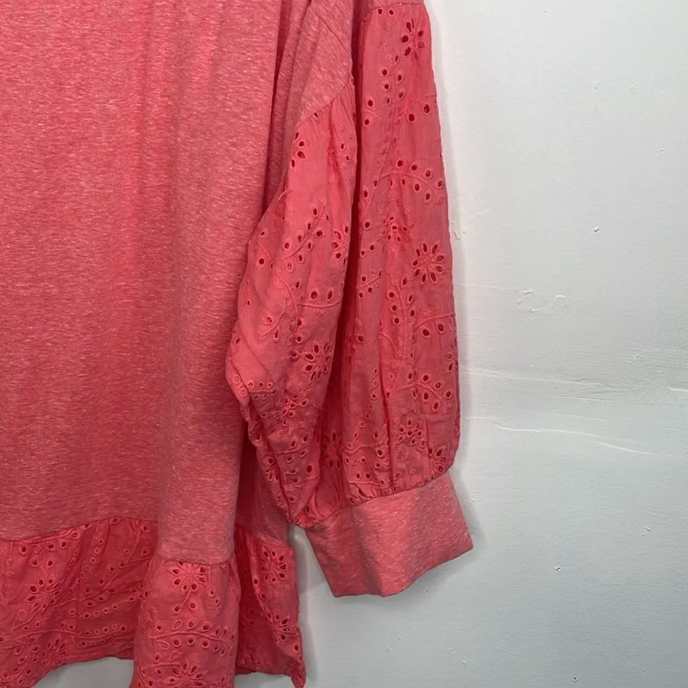 Suzanne Betro Weekender Boho eyelet scallop detail Peach v-neck bell sleeve 1X - Image 6