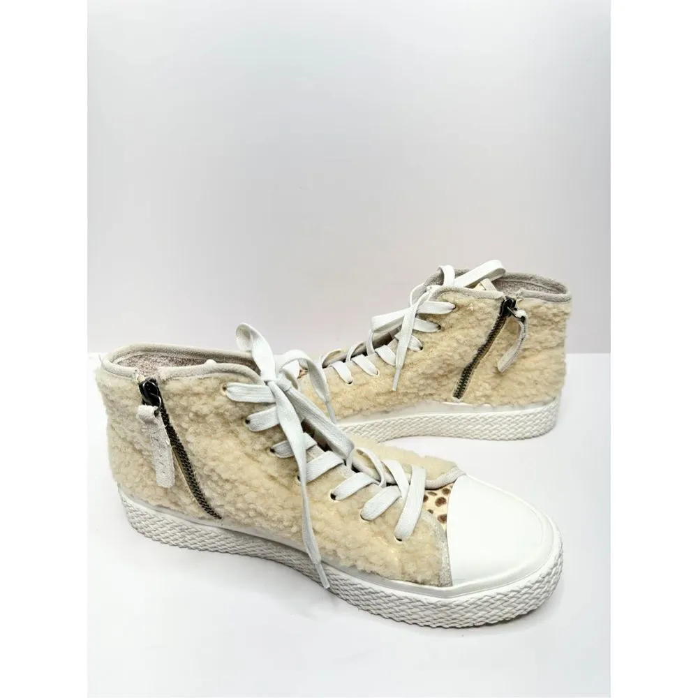 DOLCE VITA Sneakers Womens Hi Top Veola Plush Size 8.5 Fur Faux Calf Hair Suede White - Image 3