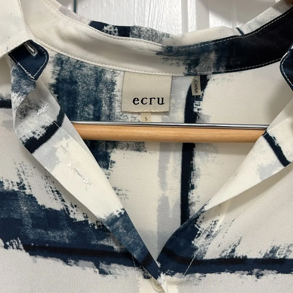 Revolve Ecru 100% Silk City Scape Watercolor Blouse - Image 2