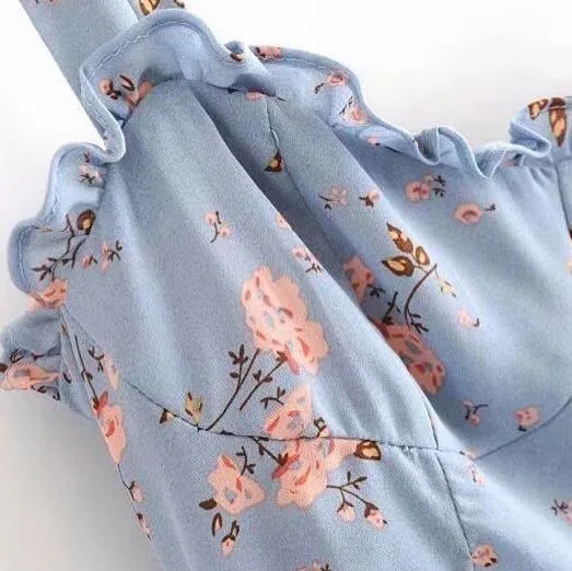 Floral Midi Dress Blue Size M - Image 3