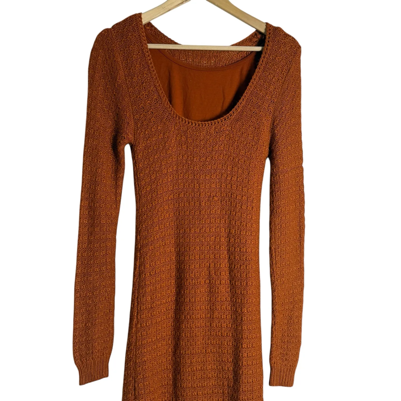 Pamela Love Orange Fringe Knit Long Sleeve Midi Boho Sweater Dress Size Medium - Image 9