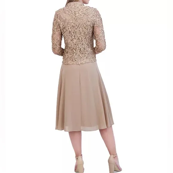 Jessica Howard Women's Soutache Jacket & Jewel-Neck Midi Dress Toffee Sz 6 - Image 5