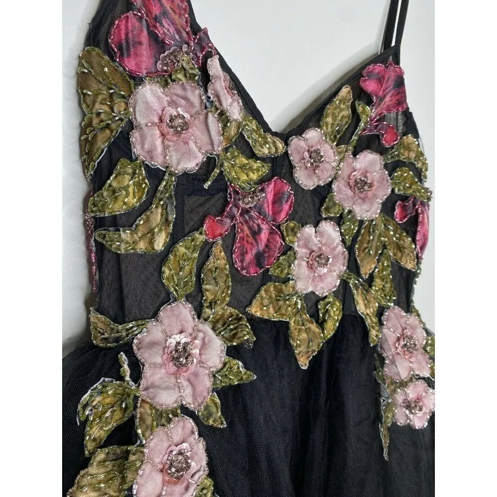 Patbo Cocktail Dress Size 12/44 Black Patricia Bonaldi Beaded Floral Bustier NEW - Image 7