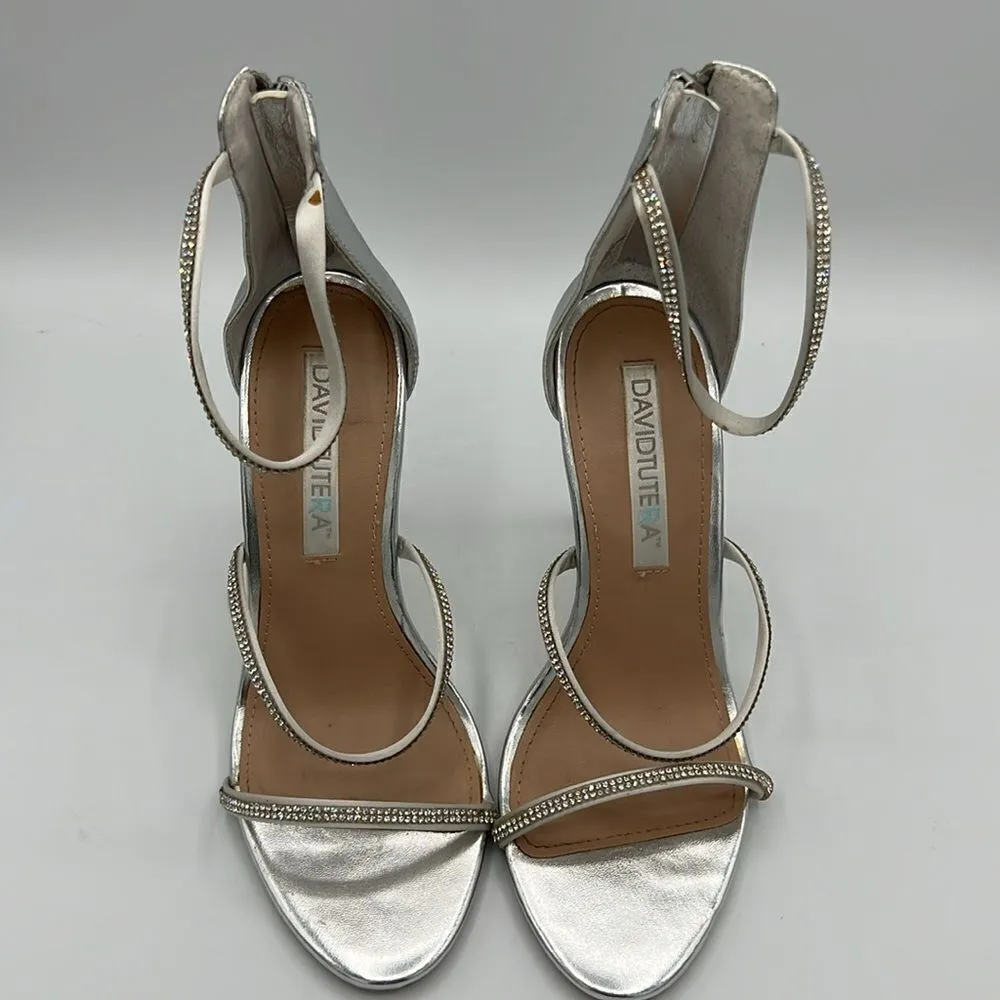 David Tutera Zoe Silver Rhinestone high heels B65 Size 7.5 - Image 6