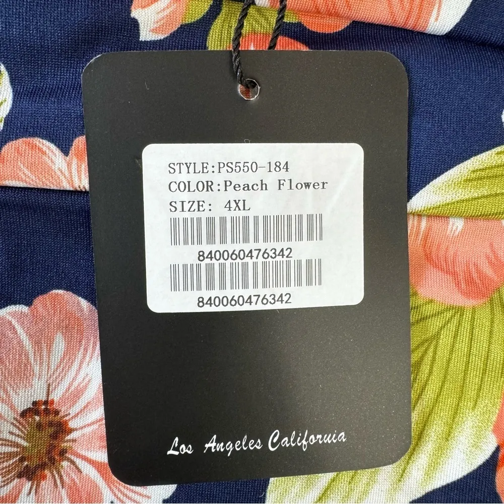 White Mark Navy with Peach Melon Flower Print Wide Leg Flowy Palazzo Pants 4X Blue - Image 6