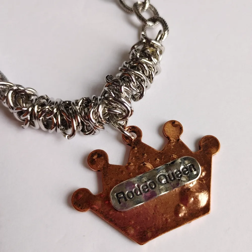 Rodeo Queen Crown Chain Necklace Set Silver - Image 4