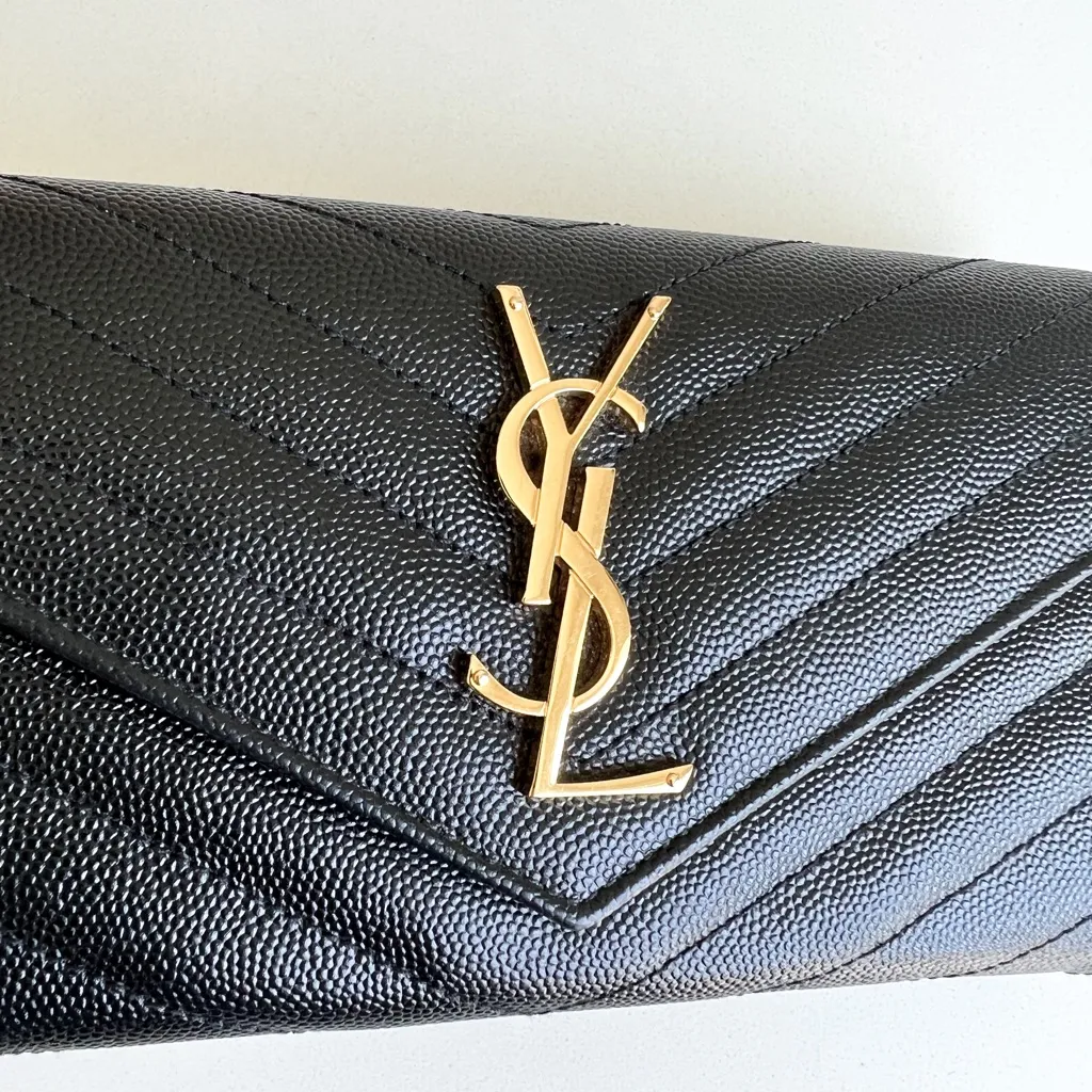 YSL Saint Laurent Large Grain de Poudre Leather Flap Wallet in Black - Image 5